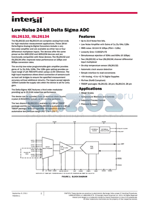 ISL26132AVZ-T7A datasheet - Low-Noise 24-bit Delta Sigma ADC