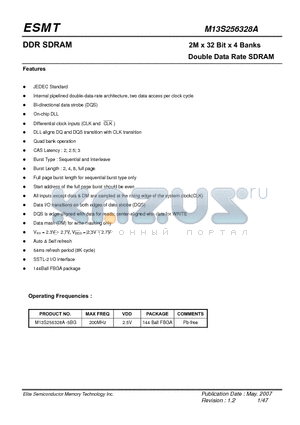 M13S256328A datasheet - 2M x 32 Bit x 4 Banks Double Data Rate SDRAM