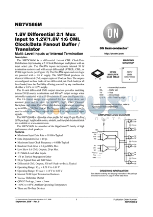 NB7V586MMNG datasheet - 1.8V Differential 2:1 Mux Input to 1.2V/1.8V 1:6 CML Clock/Data Fanout Buffer / Translator