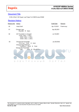 HY62SF16806A-DMC datasheet - 512Kx16bit full CMOS SRAM