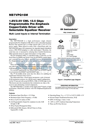 NB7VPQ16MMNTXG datasheet - 1.8V/2.5V CML 12.5 Gbps Programmable Pre-Emphasis Copper/Cable Driver with Selectable Equalizer Receiver