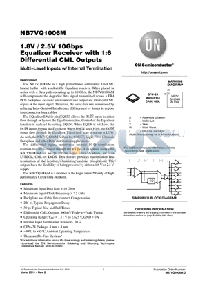 NB7VQ1006M datasheet - 1.8V / 2.5V 10Gbps Equalizer Receiver with 1:6 Differential CML Outputs
