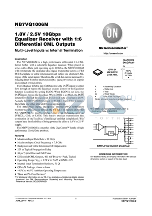 NB7VQ1006MMNHTBG datasheet - 1.8V / 2.5V 10Gbps Equalizer Receiver with 1:6 Differential CML Outputs