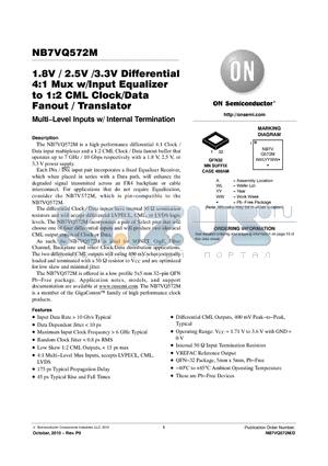 NB7VQ572M datasheet - 1.8V / 2.5V /3.3V Differential 4:1 Mux w/Input Equalizer to 1:2 CML Clock/Data Fanout / Translator