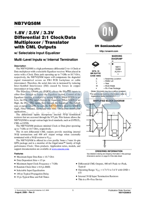 NB7VQ58MMNG datasheet - 1.8V / 2.5V / 3.3V Differential 2:1 Clock/Data Multiplexer / Translator with CML Outputs