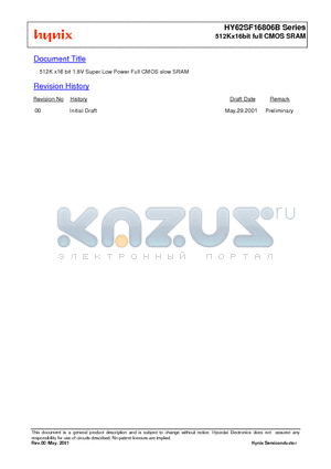 HY62SF16806B-SFC datasheet - 512Kx16bit full CMOS SRAM