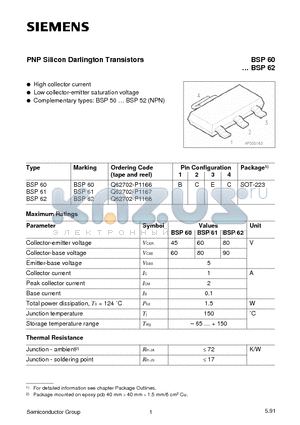 Q62702-P1166 datasheet - PNP Silicon Darlington Transistors (High collector current Low collector-emitter saturation voltage)