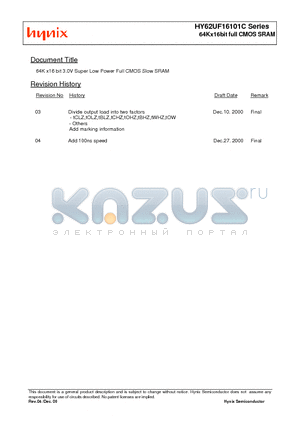 HY62UF16101C datasheet - 64Kx16bit full CMOS SRAM