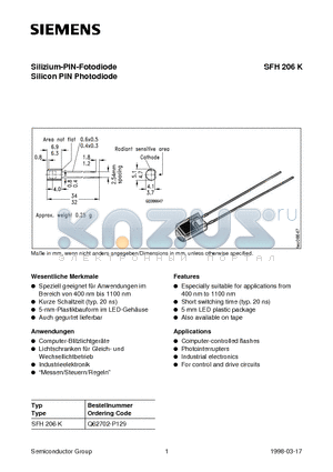 Q62702-P129 datasheet - Silizium-PIN-Fotodiode Silicon PIN Photodiode