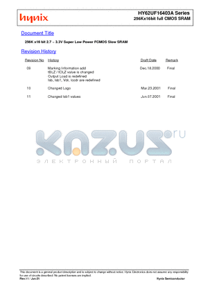 HY62UF16403A datasheet - 256Kx16bit full CMOS SRAM