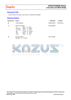 HY62UF16800B datasheet - 512Kx16bit full CMOS SRAM