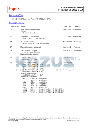 HY62UF16804A-DMI datasheet - 512Kx16bit full CMOS SRAM