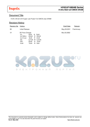 HY62UF16804B datasheet - 512Kx16bit full CMOS SRAM