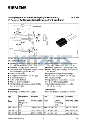 Q62702-P1701 datasheet - IR-Empfanger fur Fernbedienungen fur kurze Burst IR-Receiver for Remote Control Systems for Short Burst