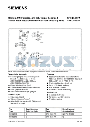 Q62702-P1795 datasheet - Silizium-PIN-Fotodiode mit sehr kurzer Schaltzeit Silicon PIN Photodiode with Very Short Switching Time