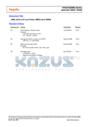 HY62V8200BLLST-E datasheet - HY62V8200B Series 256Kx8bit CMOS SRAM