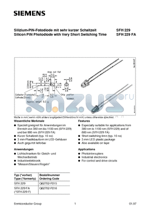 Q62702-P216 datasheet - Silizium-PIN-Fotodiode mit sehr kurzer Schaltzeit Silicon PIN Photodiode with Very Short Switching Time