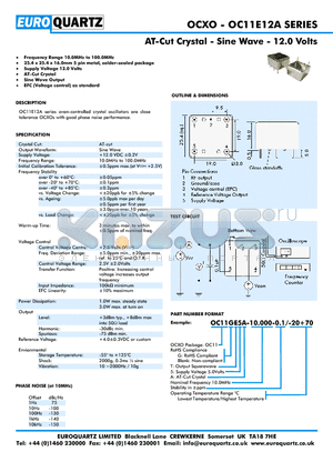 OC11E12A datasheet - AT-Cut Crystal - Sine Wave - 12.0 Volts