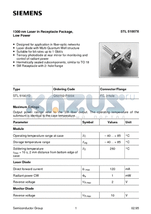 Q62702-P3004 datasheet - 1300 nm Laser in Receptacle Package, Low Power