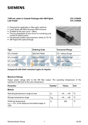 Q62702-P3054 datasheet - 1300 nm Laser in Coaxial Package with SM-Pigtail, Low Power