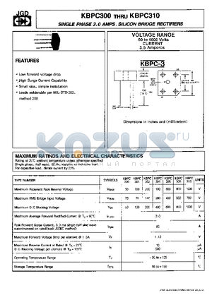 KBPC301 datasheet - SINGLE PHASE 3.0 AMPS. SILICON BRIDGE RECTIFIERS