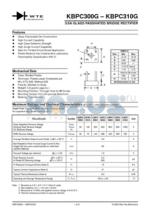 KBPC3010G datasheet - 3.0A GLASS PASSIVATED BRIDGE RECTIFIER