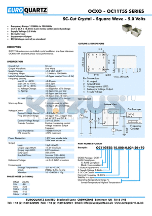 OC11GT5S-10.000-0.2-20 datasheet - SC-Cut Crystal - Square Wave - 5.0 Volts