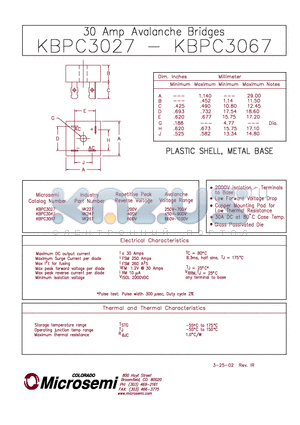 KBPC3027 datasheet - 30 AMP AVALANCHE BRIDGES