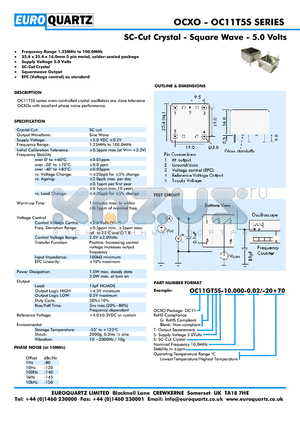 OC11T5S-10.000-0.2-20 datasheet - SC-Cut Crystal - Square Wave - 5.0 Volts