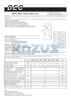 KBPC304 datasheet - CURRENT 3.0 Amperes VOLTAGE 50 to 1000 Volts