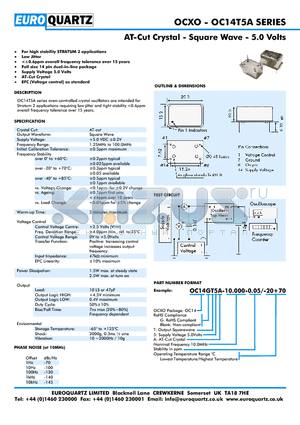 OC14T5A datasheet - AT-Cut Crystal - Square Wave - 5.0 Volts