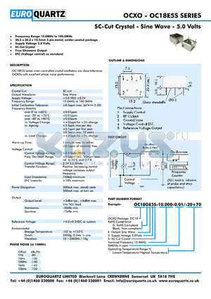 OC18GE5S-10.000-0.01-20 datasheet - SC-Cut Crystal - Sine Wave - 5.0 Volts