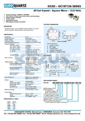 OC18GT12A-10.000-0.05-20 datasheet - AT-Cut Crystal - Square Wave - 12.0 Volts