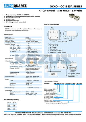 OC18E5A datasheet - AT-Cut Crystal - Sine Wave - 5.0 Volts