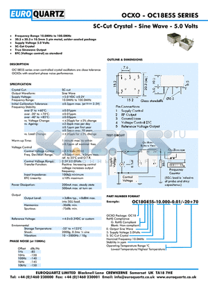 OC18E5S datasheet - SC-Cut Crystal - Sine Wave - 5.0 Volts