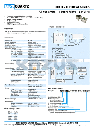 OC18T5A-10.000-0.05-20 datasheet - AT-Cut Crystal - Square Wave - 5.0 Volts