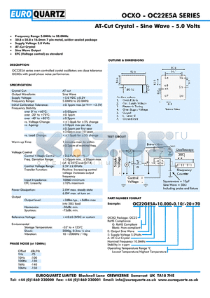 OC22E5A datasheet - AT-Cut Crystal - Sine Wave - 5.0 Volts