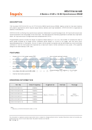 HY67V161610DTC-6 datasheet - 2 Banks x 512K x 16 Bit Synchronous DRAM