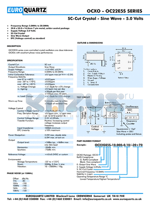 OC22E5S datasheet - SC-Cut Crystal - Sine Wave - 5.0 Volts