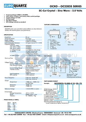 OC22E5S-10.000-0.10-20 datasheet - SC-Cut Crystal - Sine Wave - 5.0 Volts