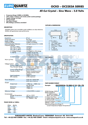 OC22GE5A-10.000-0.10-20 datasheet - AT-Cut Crystal - Sine Wave - 5.0 Volts