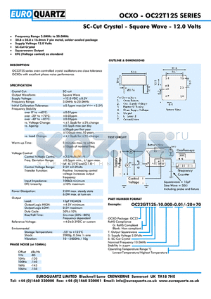 OC22T12S datasheet - SC-Cut Crystal - Square Wave - 12.0 Volts