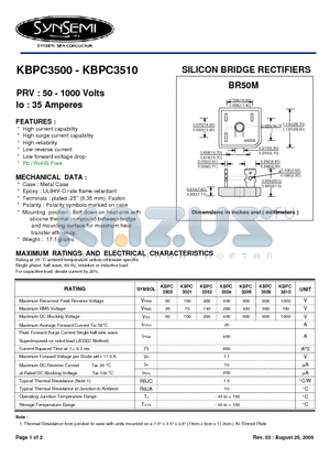 KBPC3500 datasheet - SILICON BRIDGE RECTIFIERS