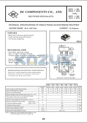 KBPC35005 datasheet - TECHNICAL SPECIFICATIONS OF SINGLE-PHASE SILICON BRIDGE RECTIFIER