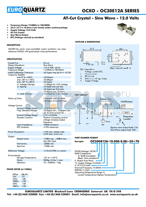 OC30E12A-10.000-0.08-20 datasheet - AT-Cut Crystal - Sine Wave - 12.0 Volts