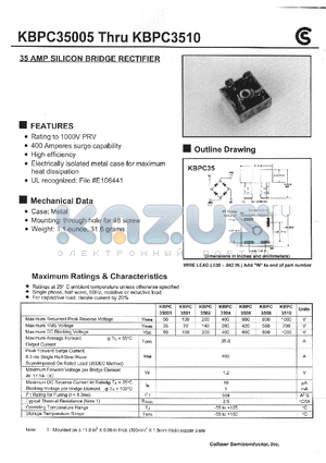 KBPC35005 datasheet - 35 AMP SILICON BRIDGE RECTIFIER