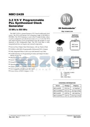 NBC12439FAR2 datasheet - 3.3 V/5 V Programmable PLL Synthesized Clock Generator