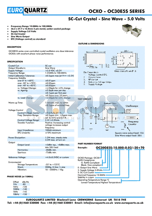 OC30E5S-10.000-0.02-20 datasheet - SC-Cut Crystal - Sine Wave - 5.0 Volts