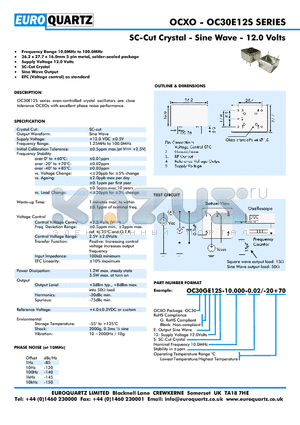 OC30GE12S-10.000-0.02-20 datasheet - SC-Cut Crystal - Sine Wave - 12.0 Volts