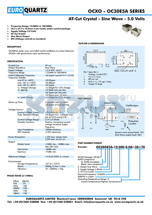 OC30GE5A-10.000-0.08-20 datasheet - AT-Cut Crystal - Sine Wave - 5.0 Volts